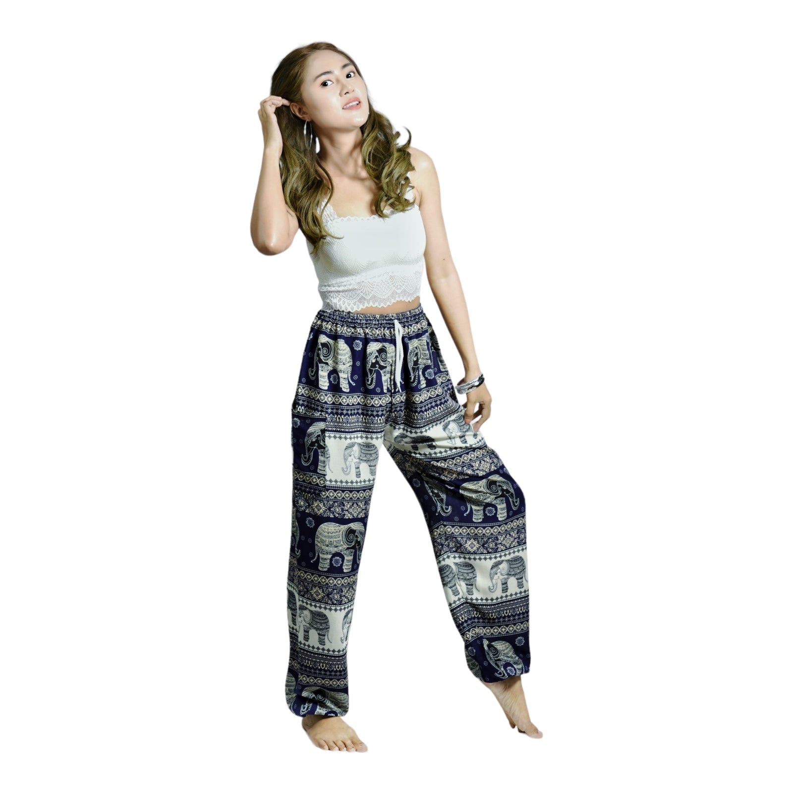 Thai and Indonesian style printed women wide leg pants Bohemian yoga pants