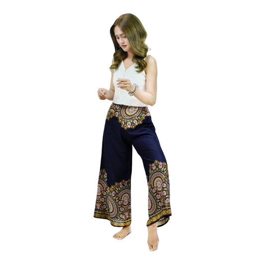 Chic and Comfortable: Flared Wide Leg Pants Elastic Waist Long Printed Trousers for Women #FL006