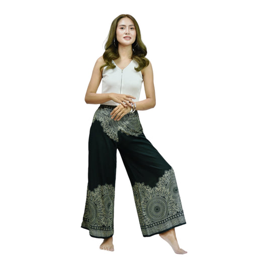 Chic and Comfortable: Flared Wide Leg Pants Elastic Waist Long Printed Trousers for Women #FL003
