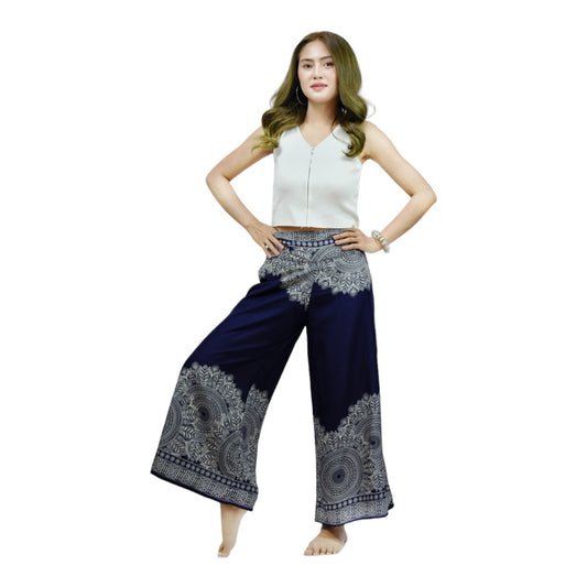 Chic and Comfortable: Flared Wide Leg Pants Elastic Waist Long Printed Trousers for Women #FL005