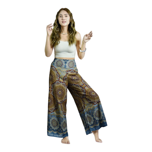 Chic and Comfortable: Flared Wide Leg Pants Elastic Waist Long Printed Trousers for Women #FL007